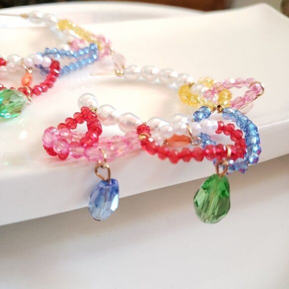 New! Zara Pearls & Gems Hoop Earrings - Picture 6 of 12